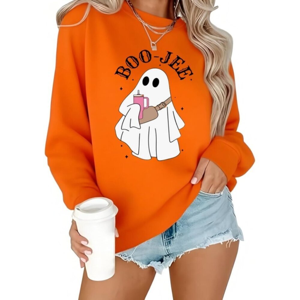 Women's Halloween Sweatshirt Cotton Ghost Boo Spooky Season Pullover Top